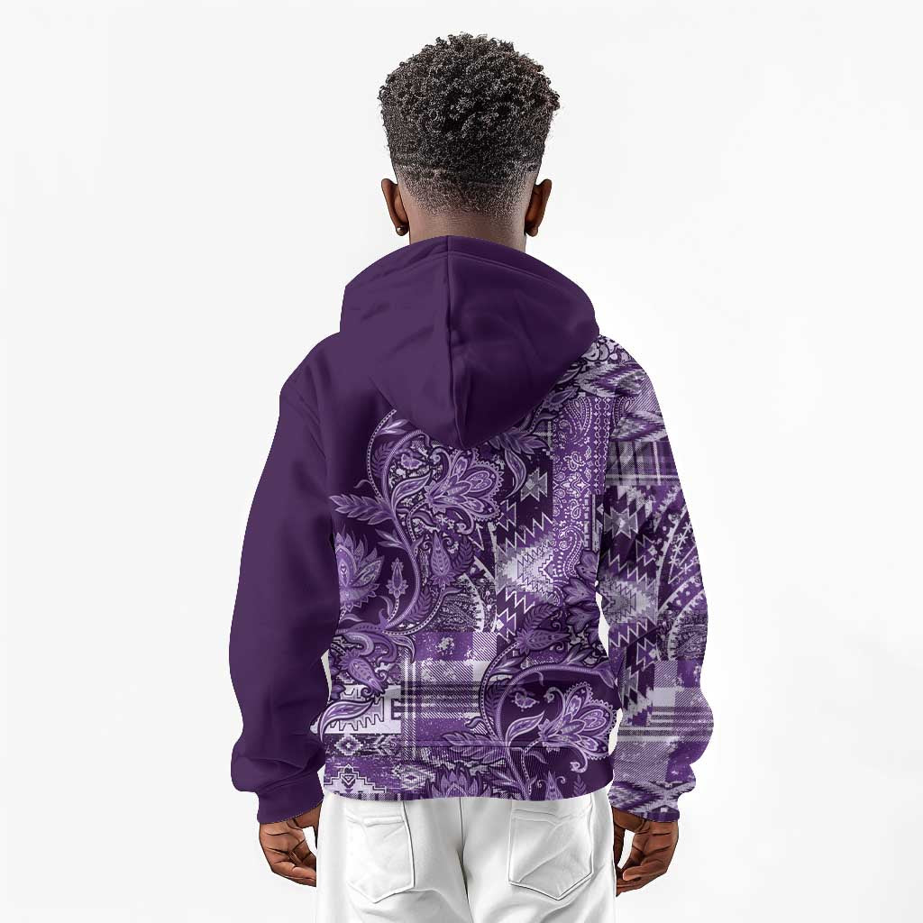 Afro Floral mix Maasai Shuka Kid Hoodie Purple Moitf