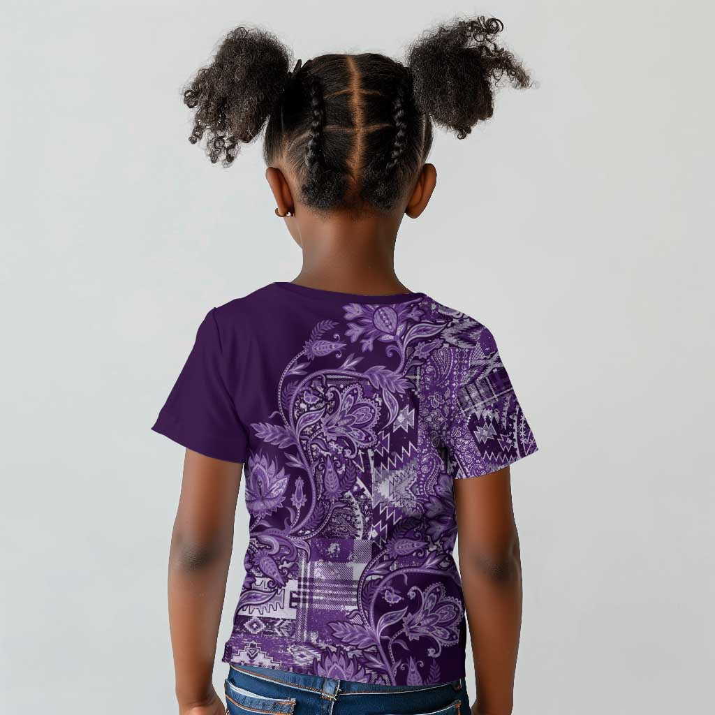 Afro Floral mix Maasai Shuka Kid T shirt Purple Moitf