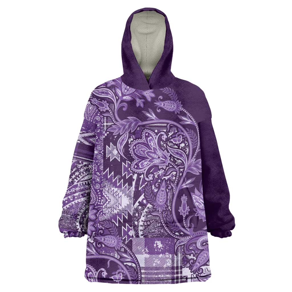 Afro Floral mix Maasai Shuka KId Wearable Blanket Hoodie Purple Moitf