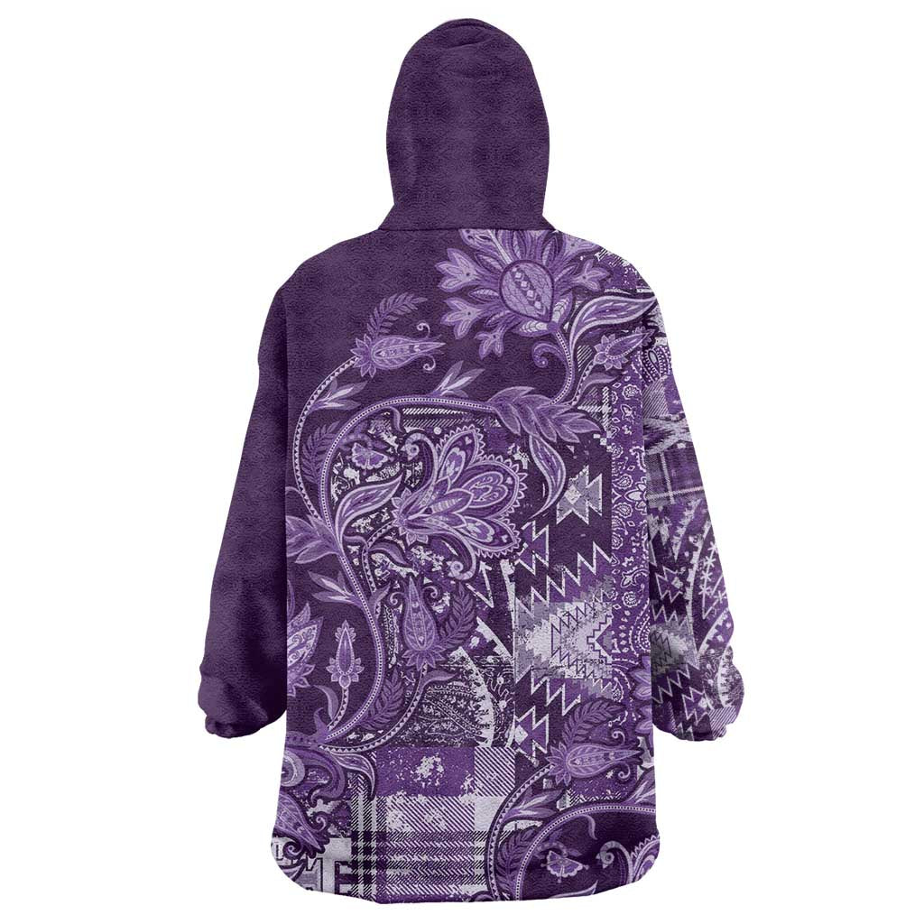 Afro Floral mix Maasai Shuka KId Wearable Blanket Hoodie Purple Moitf