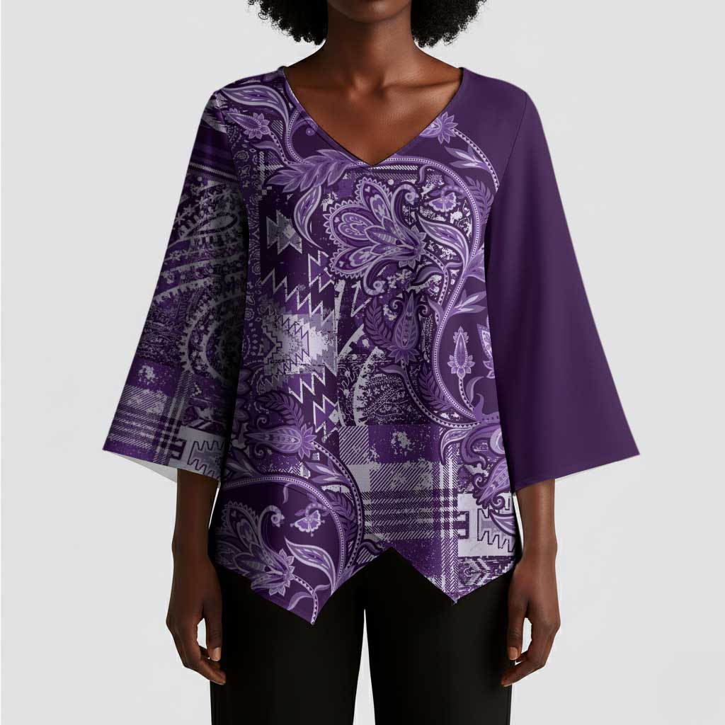 Africa Floral mix Maasai Shuka Kimono Sleeve Blouse Purple Moitf