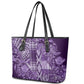 Afro Floral mix Maasai Shuka Leather Tote Bag Purple Moitf