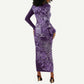 Afro Floral mix Maasai Shuka Long Sleeve Bodycon Dress Purple Moitf LT9