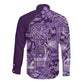Afro Floral mix Maasai Shuka Long Sleeve Button Shirt Purple Moitf