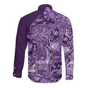 Afro Floral mix Maasai Shuka Long Sleeve Button Shirt Purple Moitf