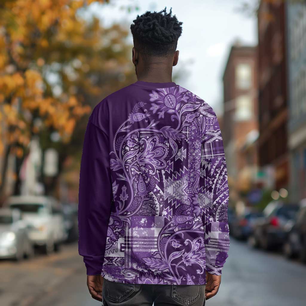 Afro Floral mix Maasai Shuka Long Sleeve Shirt Purple Moitf LT9