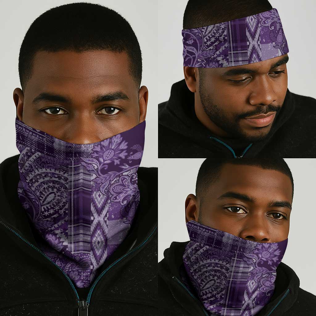 Afro Floral mix Maasai Shuka Neck Gaiter Purple Moitf LT9