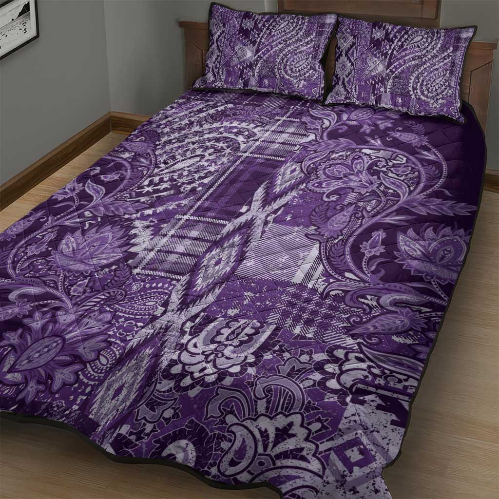 Afro Floral mix Maasai Shuka Quilt Bed Set Purple Moitf