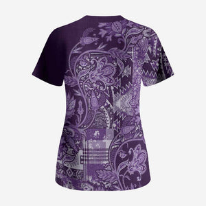Africa Floral mix Maasai Shuka Scrub Top Purple Moitf