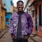 Afro Floral mix Maasai Shuka Sleeve Zip Bomber Jacket Purple Moitf