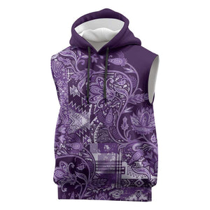 Afro Floral mix Maasai Shuka Sleeveless Hoodie Purple Moitf - African Pride