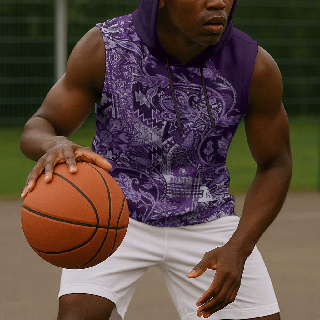 Afro Floral mix Maasai Shuka Sleeveless Hoodie Purple Moitf - African Pride