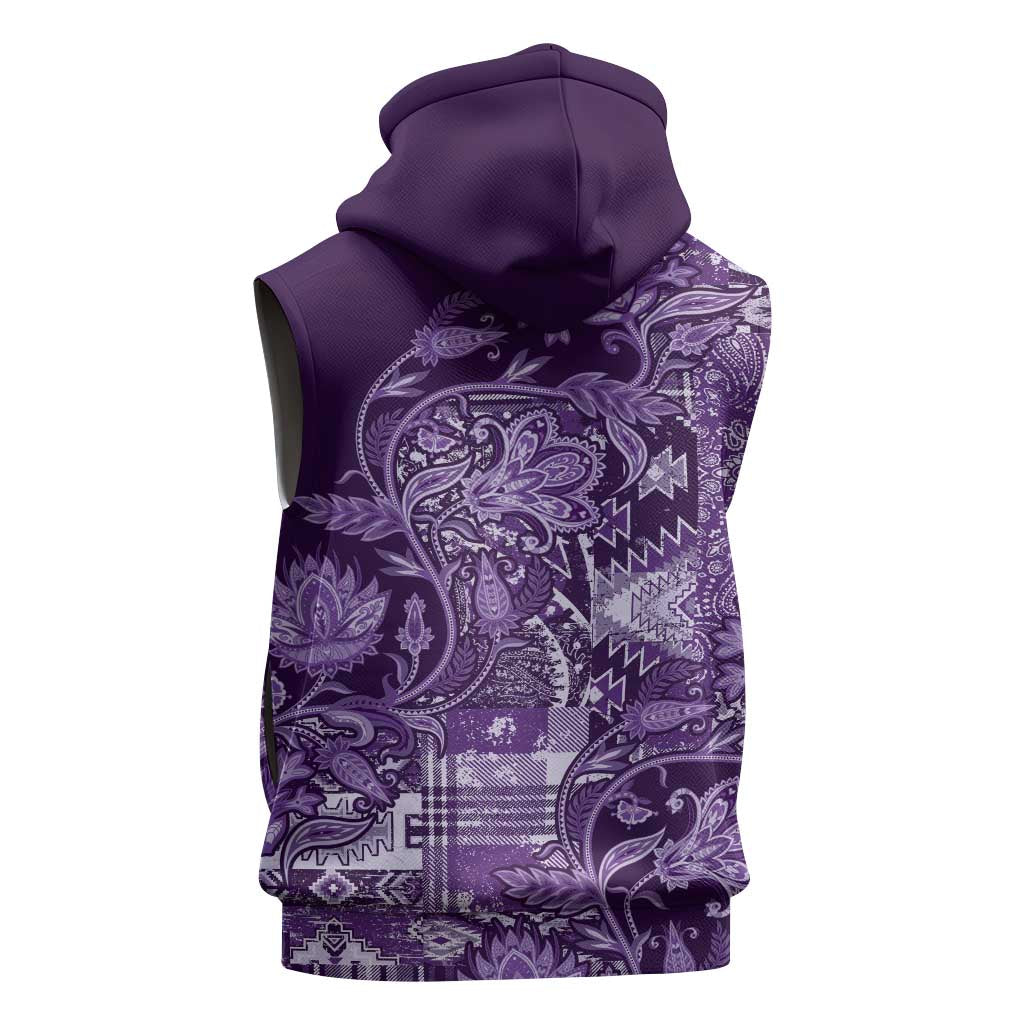 Afro Floral mix Maasai Shuka Sleeveless Zip Hoodie Purple Moitf - African Pride