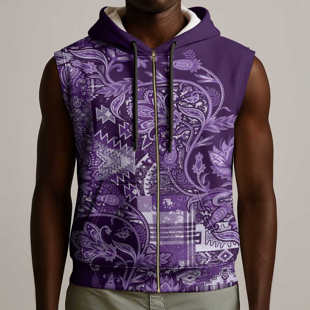 Afro Floral mix Maasai Shuka Sleeveless Zip Hoodie Purple Moitf - African Pride