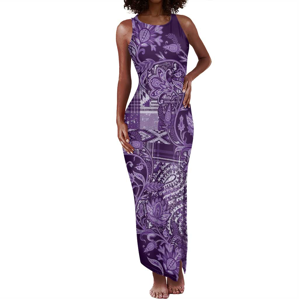 Afro Floral mix Maasai Shuka Tank Maxi Dress Purple Moitf