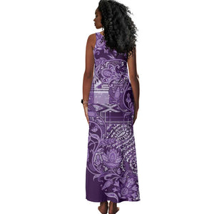 Afro Floral mix Maasai Shuka Tank Maxi Dress Purple Moitf