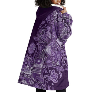 Afro Floral mix Maasai Shuka Wearable Blanket Hoodie Purple Moitf