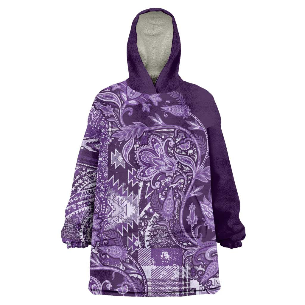 Afro Floral mix Maasai Shuka Wearable Blanket Hoodie Purple Moitf