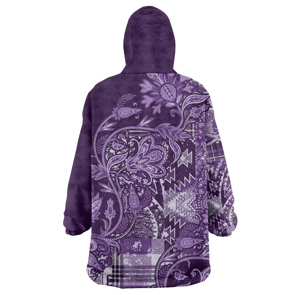 Afro Floral mix Maasai Shuka Wearable Blanket Hoodie Purple Moitf