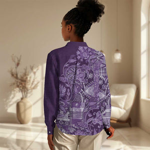 Afro Floral mix Maasai Shuka Women Casual Shirt Purple Moitf LT9