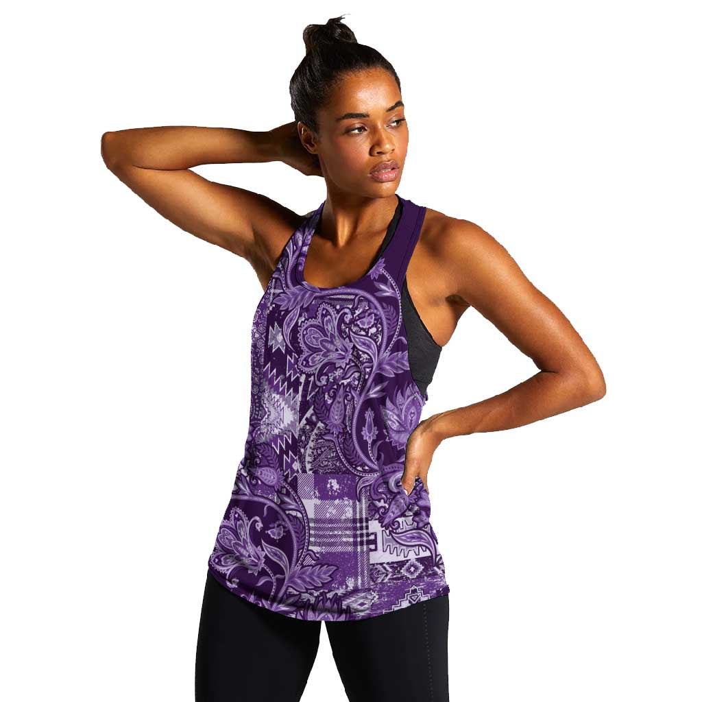 Afro Floral mix Maasai Shuka Women Racerback Tank Purple Moitf