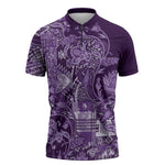 Africa Floral mix Maasai Shuka Zipper Polo Shirt Purple Moitf