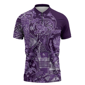 Africa Floral mix Maasai Shuka Zipper Polo Shirt Purple Moitf