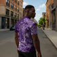 Africa Floral mix Maasai Shuka Zipper Polo Shirt Purple Moitf