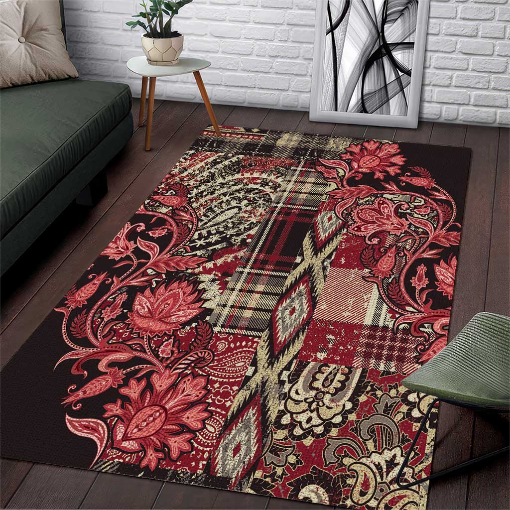 Afro Floral mix Maasai Shuka Area Rug Red Moitf