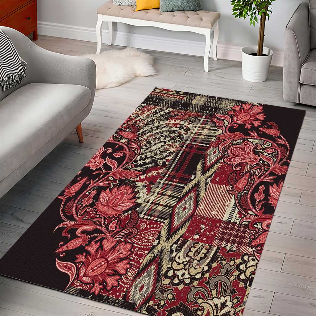 Afro Floral mix Maasai Shuka Area Rug Red Moitf