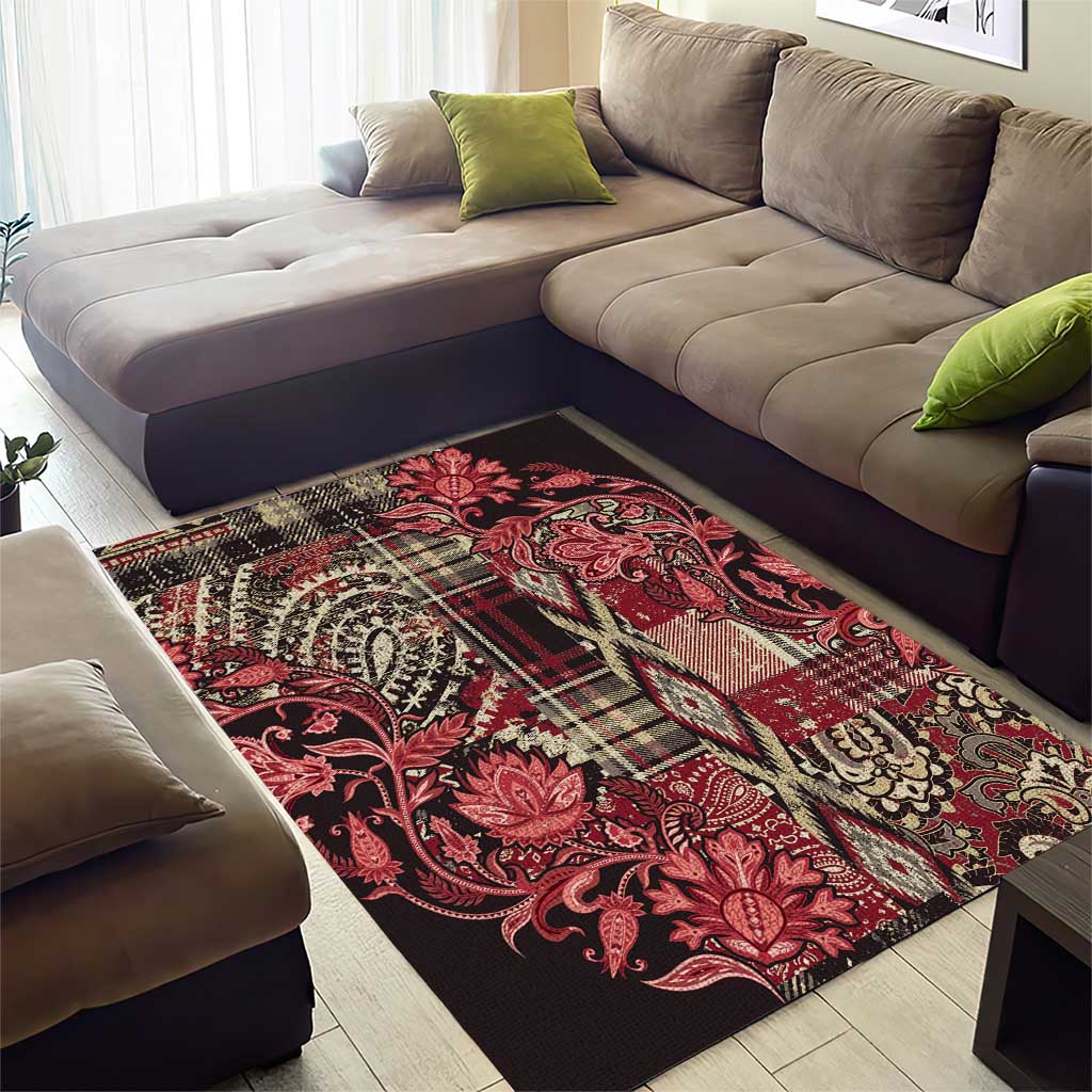 Afro Floral mix Maasai Shuka Area Rug Red Moitf