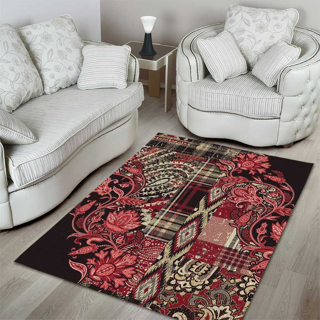 Afro Floral mix Maasai Shuka Area Rug Red Moitf