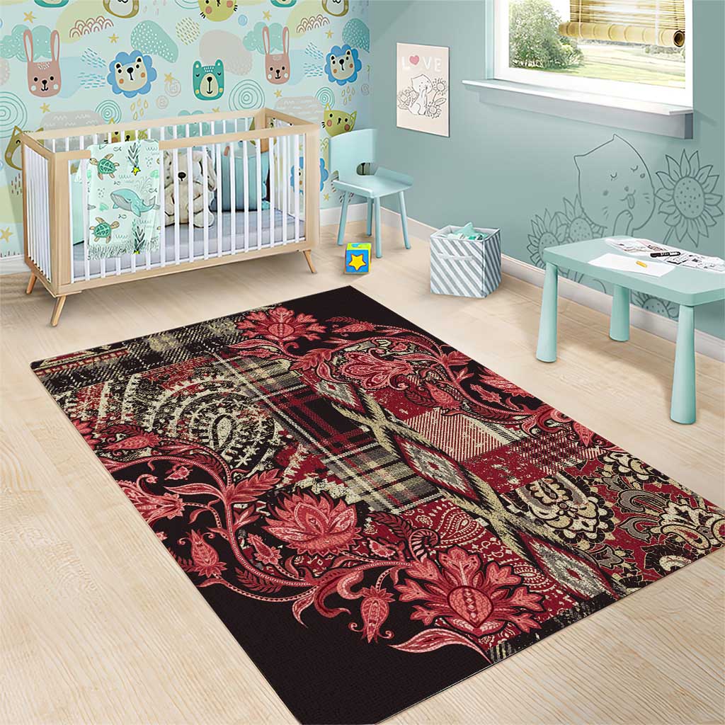 Afro Floral mix Maasai Shuka Area Rug Red Moitf