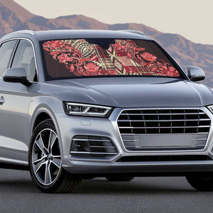 Africa Floral mix Maasai Shuka Auto Sun Shade Red Moitf