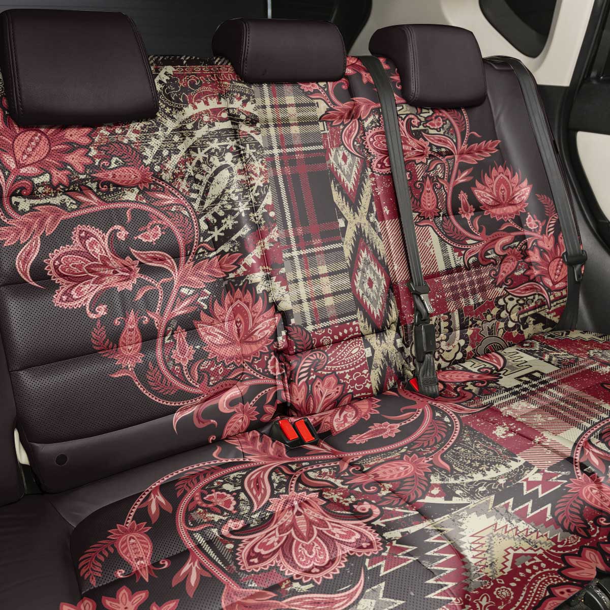 Afro Floral mix Maasai Shuka Back Car Seat Cover Red Moitf