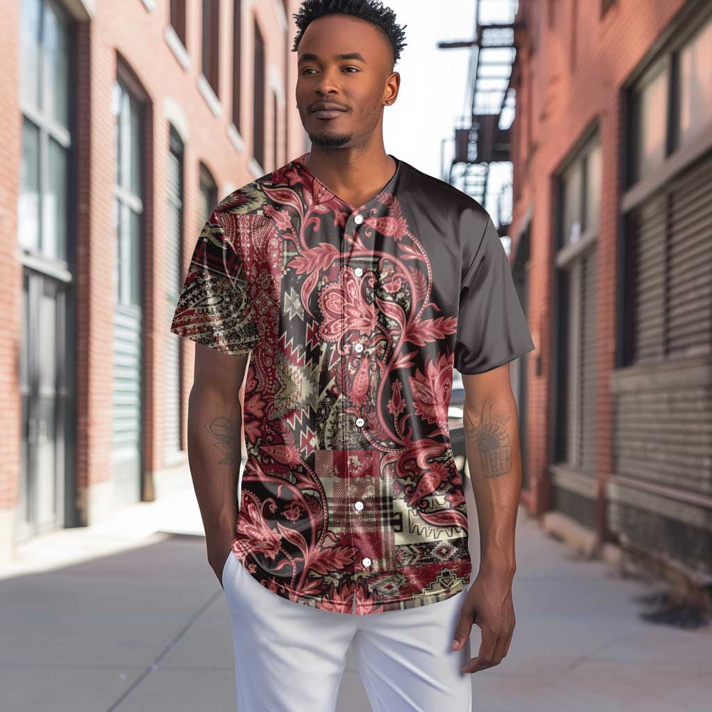Afro Floral mix Maasai Shuka Baseball Jersey Red Moitf
