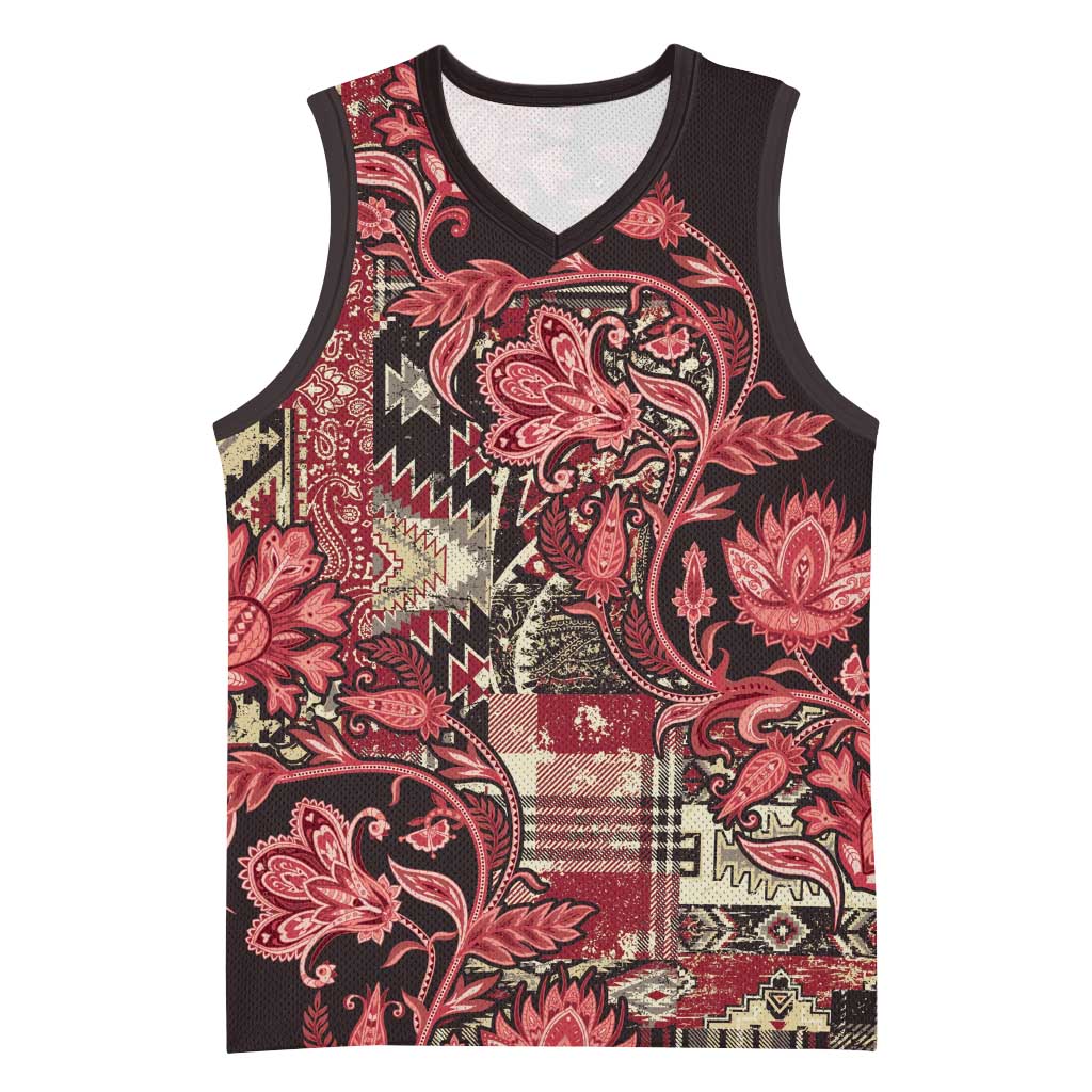 Afro Floral mix Maasai Shuka Basketball Jersey Red Moitf - African Pride