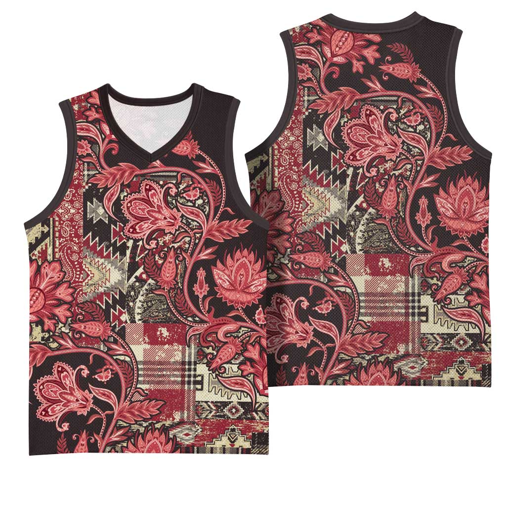Afro Floral mix Maasai Shuka Basketball Jersey Red Moitf - African Pride