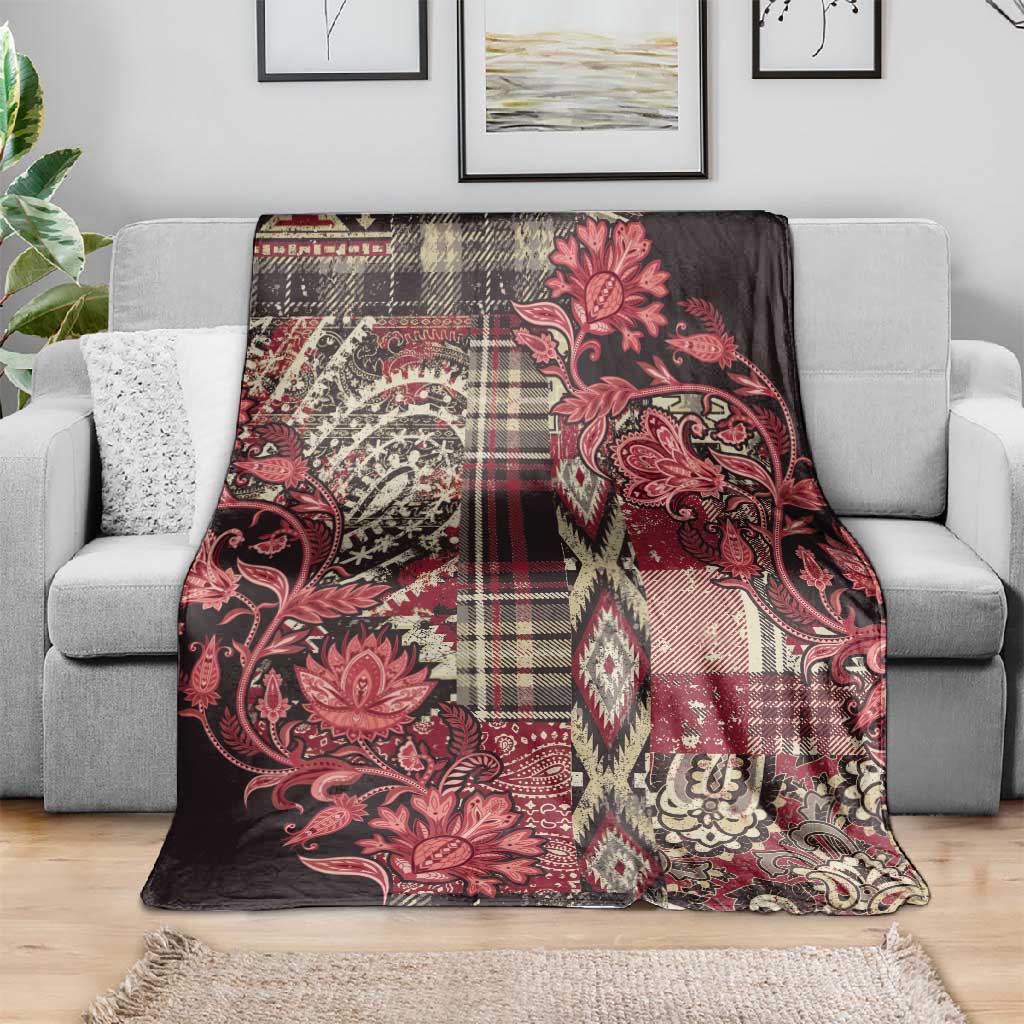 Afro Floral mix Maasai Shuka Blanket Red Moitf