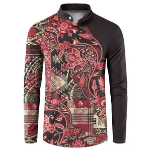 Africa Floral mix Maasai Shuka Button Sweatshirt Red Moitf