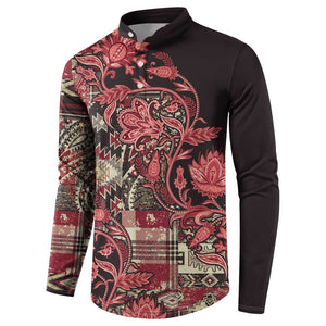 Africa Floral mix Maasai Shuka Button Sweatshirt Red Moitf