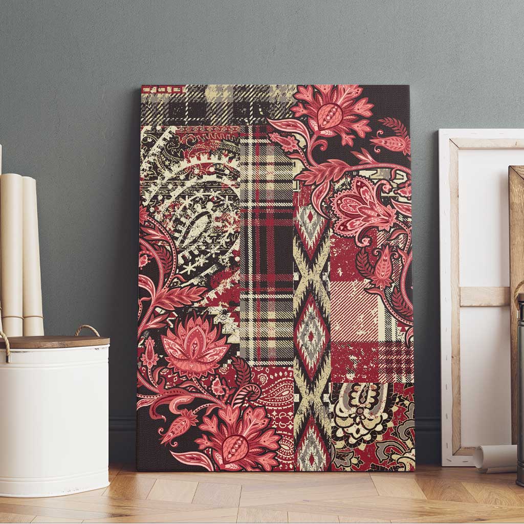 Afro Floral mix Maasai Shuka Canvas Wall Art Red Moitf