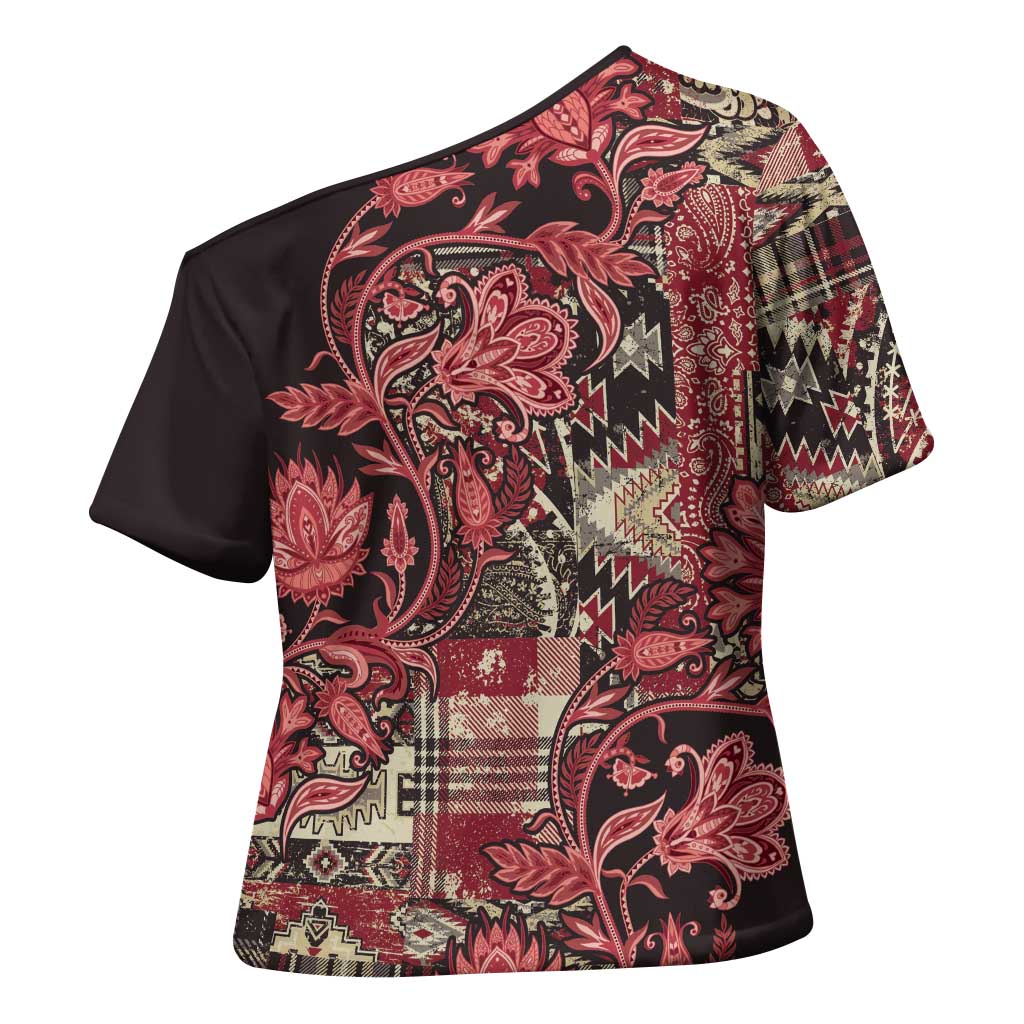 Africa Floral mix Maasai Shuka Cross Shoulder Shirt Red Moitf