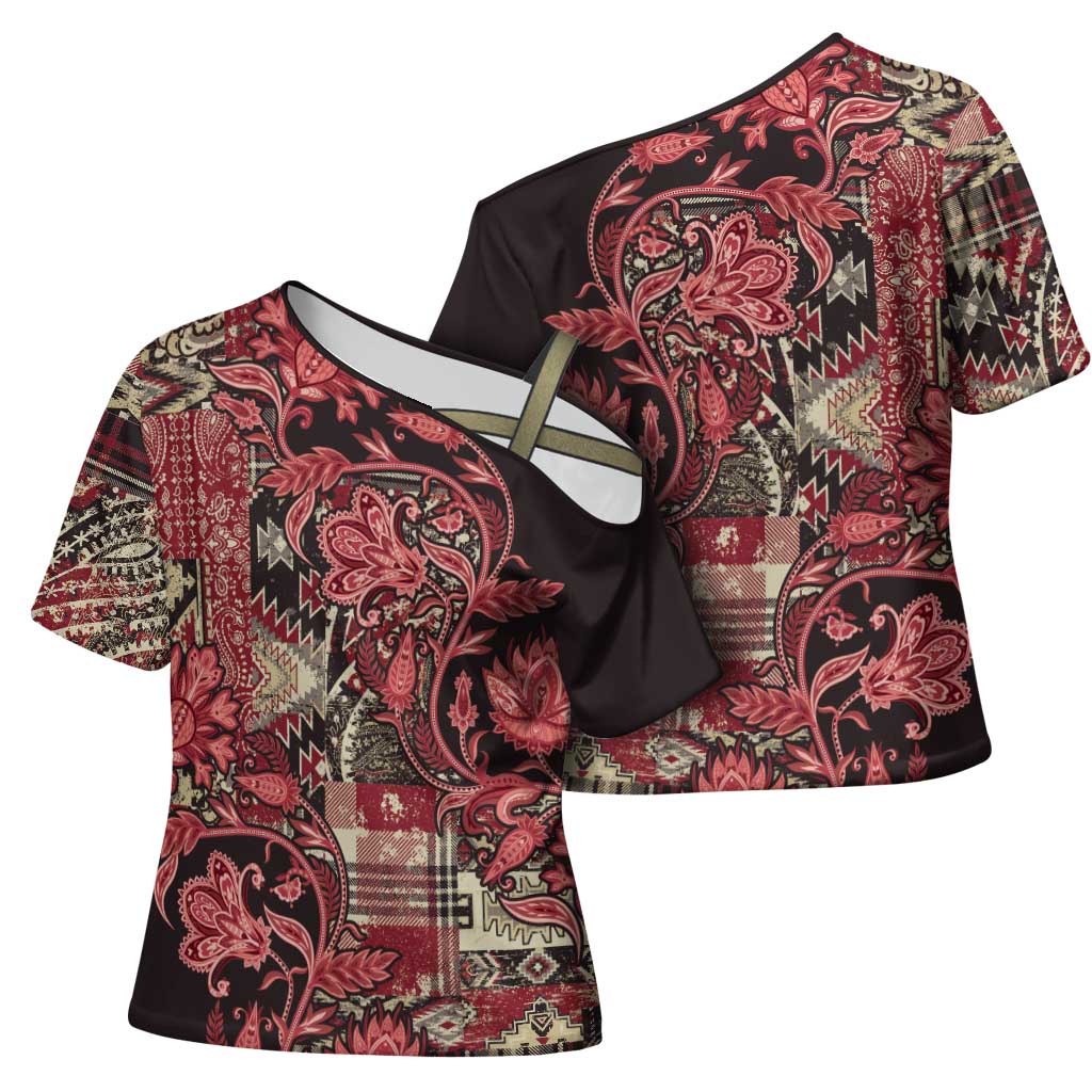 Africa Floral mix Maasai Shuka Cross Shoulder Shirt Red Moitf