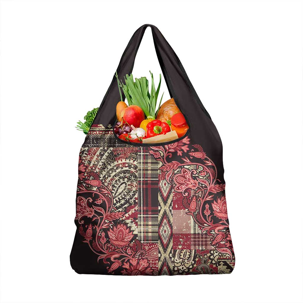 Afro Floral mix Maasai Shuka Grocery Bag Red Moitf