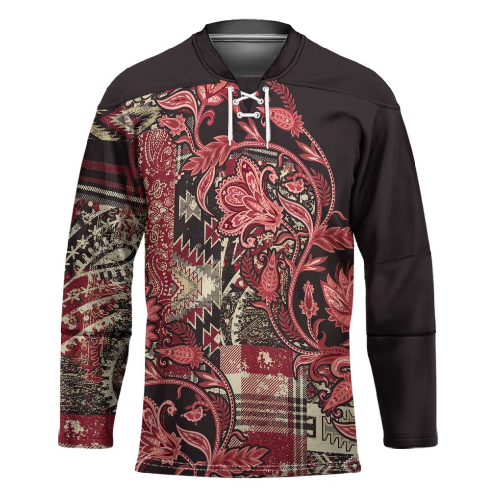 Africa Floral mix Maasai Shuka Hockey Jersey Red Moitf