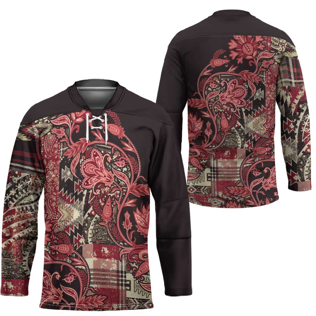 Africa Floral mix Maasai Shuka Hockey Jersey Red Moitf