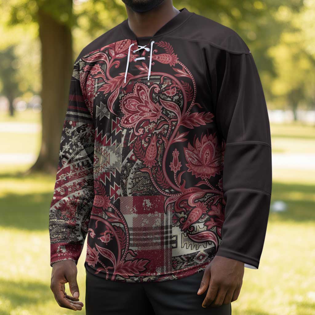 Africa Floral mix Maasai Shuka Hockey Jersey Red Moitf