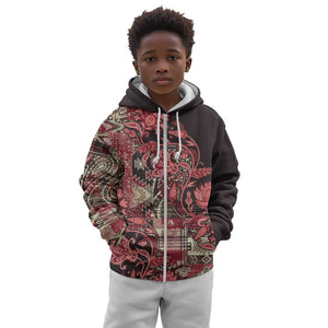 Afro Floral mix Maasai Shuka Kid Hoodie Red Moitf