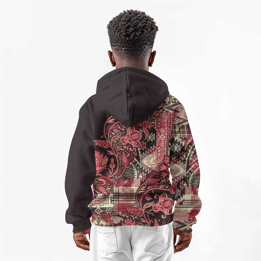 Afro Floral mix Maasai Shuka Kid Hoodie Red Moitf